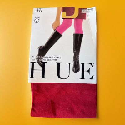 Hue Womens Super Opaque With Control Top Tights Deep Red Size 2